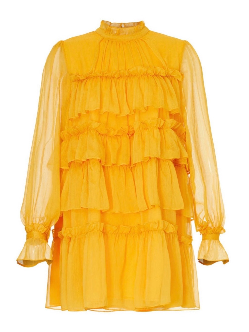 Adam Lippes Bright Yellow Tiered Ruffle Long-Sleeve Dress